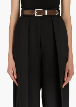 Khaite Belts-Benny Belt in Ebano Suede with Silver