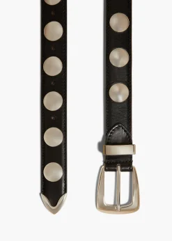 Khaite Belts-Benny Belt with Studs in Black Leather and Silver