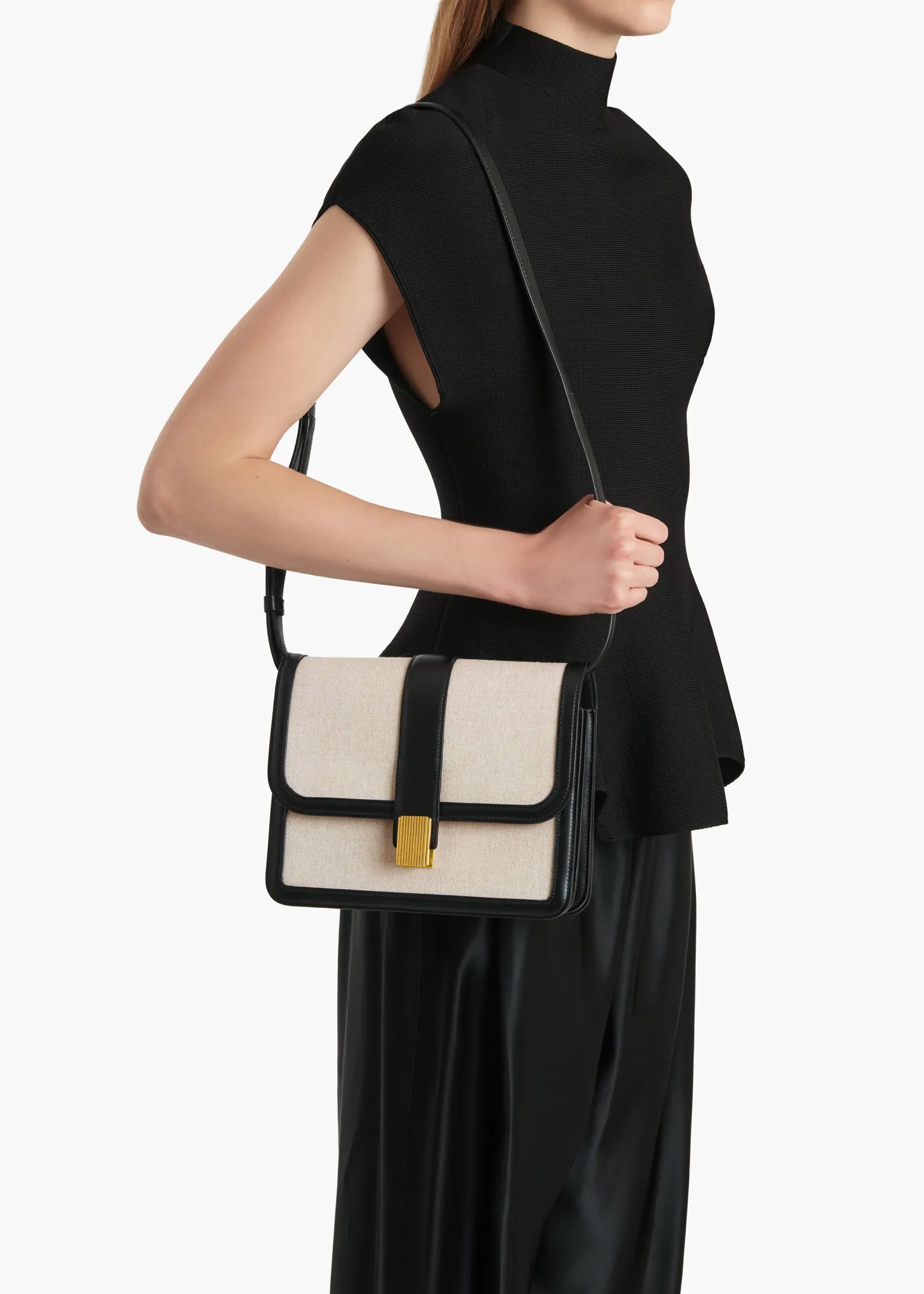 Khaite Crossbody Bags-Blake Crossbody Bag in Black Leather with Natural Canvas