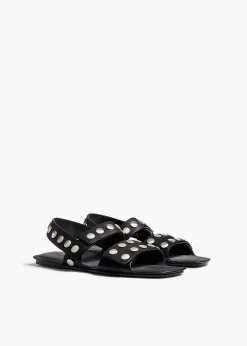 Khaite Sandals-Boden Sandal in Black Leather with Silver Studs