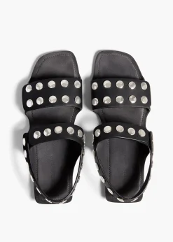 Khaite Sandals-Boden Sandal in Black Leather with Silver Studs