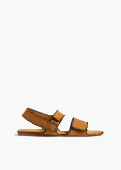Khaite Sandals-Boden Sandal in Caramel Suede with Whip Stitch