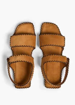 Khaite Sandals-Boden Sandal in Caramel Suede with Whip Stitch