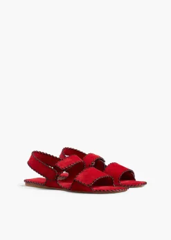 Khaite Sandals-Boden Sandal in Lipstick Suede with Whip Stitch