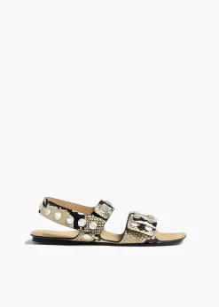 Khaite Sandals-Boden Sandal in Natural Python-Embossed Leather with Silver Studs