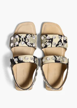 Khaite Sandals-Boden Sandal in Natural Python-Embossed Leather with Silver Studs
