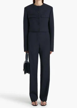Khaite Leather|Pants-Borden Pant in Dark Navy