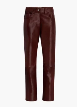 Khaite Pants|Leather-Callum Pant in Bordeaux Haircalf
