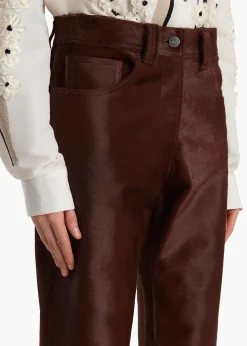 Khaite Pants|Leather-Callum Pant in Bordeaux Haircalf