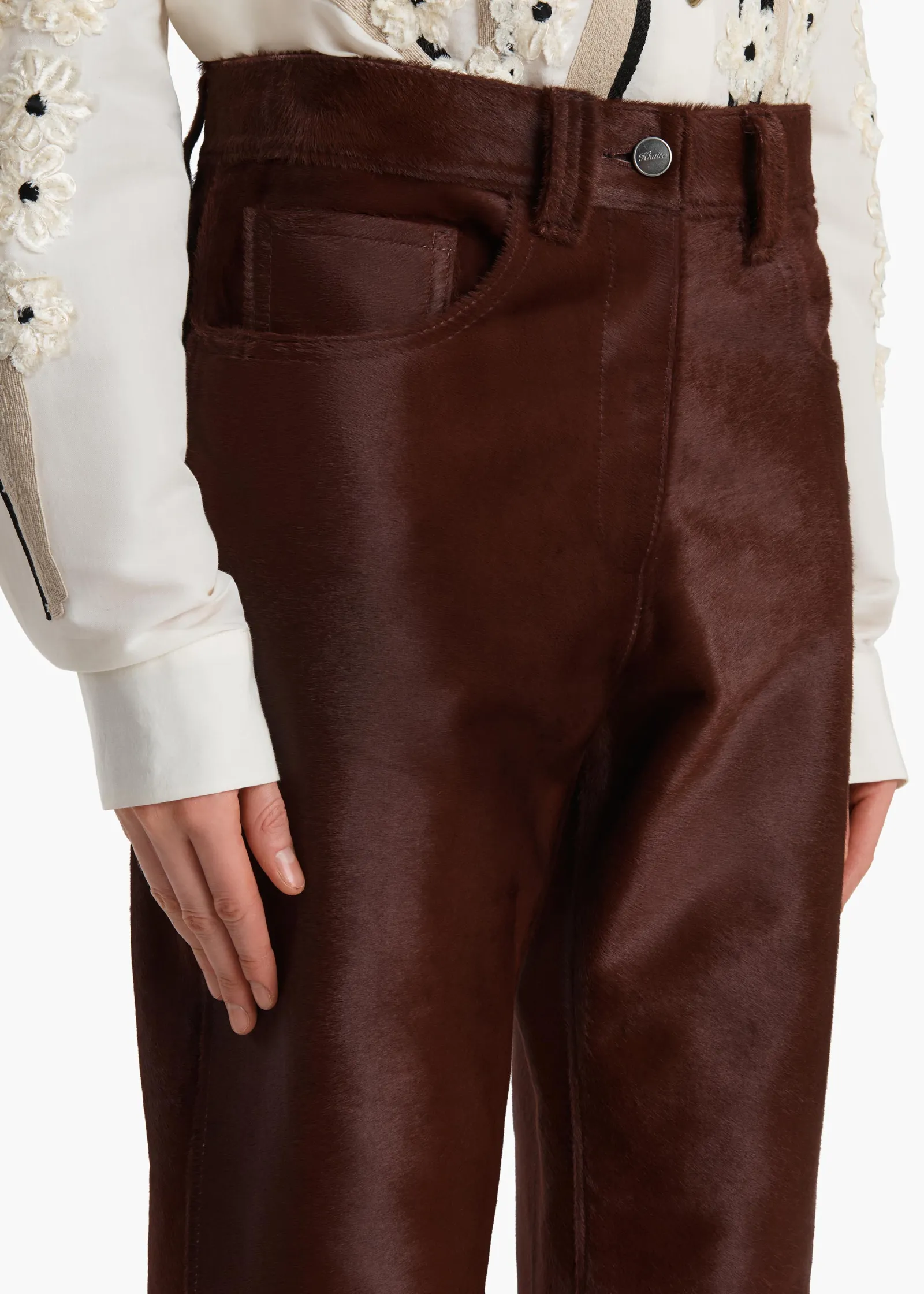 Khaite Pants|Leather-Callum Pant in Bordeaux Haircalf