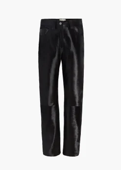 Khaite Pants|Leather-Callum Pant in Chocolate Haircalf