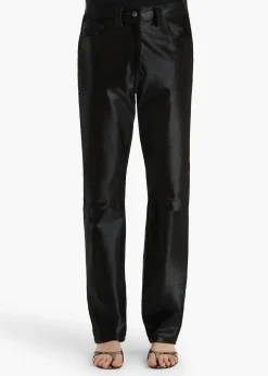 Khaite Pants|Leather-Callum Pant in Chocolate Haircalf