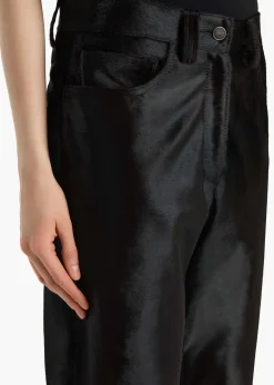 Khaite Pants|Leather-Callum Pant in Chocolate Haircalf