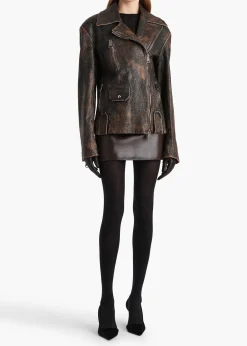 Khaite Leather|Jackets-Catalina Jacket in Black and Natural Distressed Leather