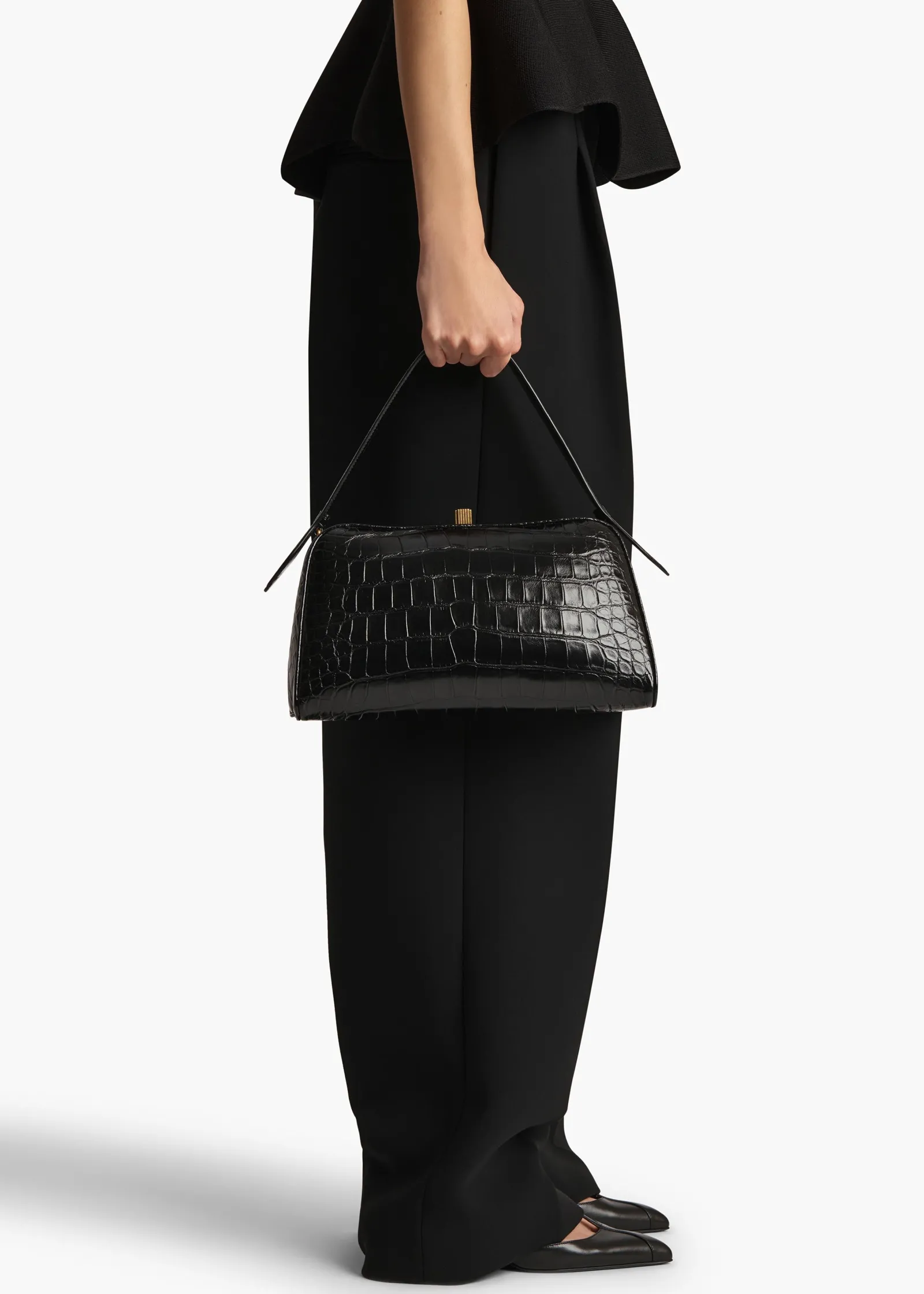 Khaite Top Handle-Cate Bag in Black Alligator