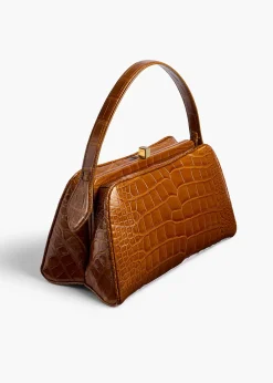 Khaite Top Handle-Cate Bag in Dark Honey Alligator