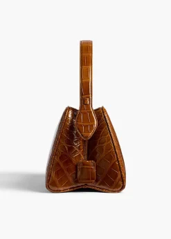 Khaite Top Handle-Cate Bag in Dark Honey Alligator
