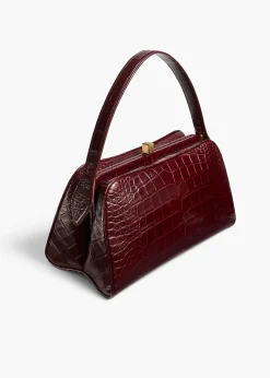 Khaite Top Handle-Cate Bag in Garnet Alligator