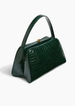 Khaite Top Handle-Cate Bag in Hunter Green Alligator