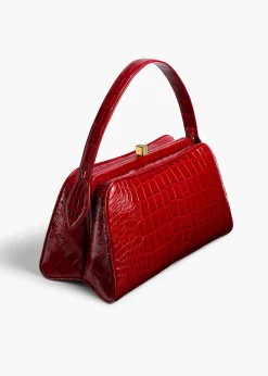 Khaite Top Handle-Cate Bag in Ruby Alligator