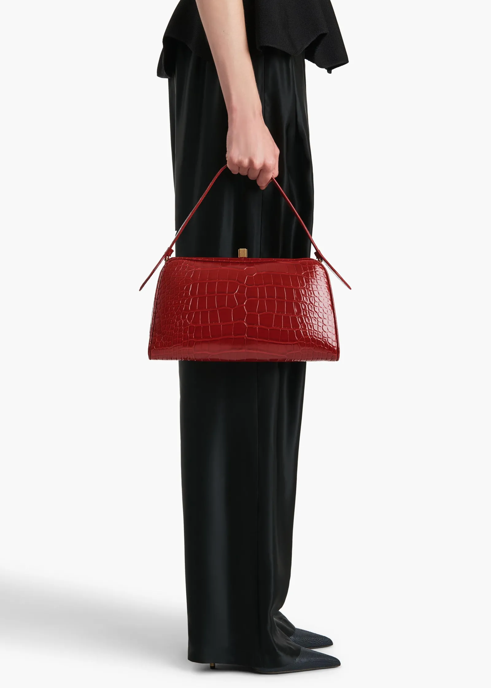 Khaite Top Handle-Cate Bag in Ruby Alligator