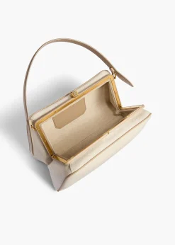 Khaite Top Handle-Cate Bag in Toffee Leather and Natural Canvas