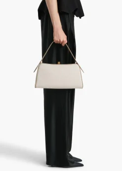 Khaite Top Handle-Cate Bag in Toffee Leather and Natural Canvas