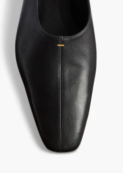 Khaite Flats|Sandals-Cecilia Slingback Flat in Black Pebbled Leather