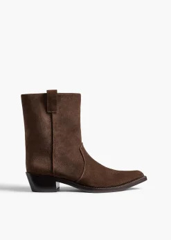 Khaite Boots-Clive Ankle Boot in Ebano Suede