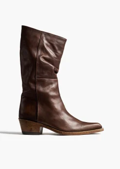 Khaite Boots-Clive Boot in Dark Brown Leather
