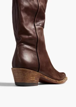 Khaite Boots-Clive Boot in Dark Brown Leather