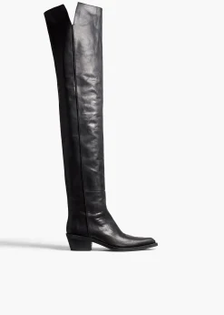 Khaite Boots-Clive Over-the-Knee Flat Boot in Black Leather