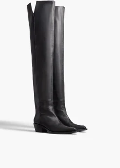 Khaite Boots-Clive Over-the-Knee Flat Boot in Black Leather