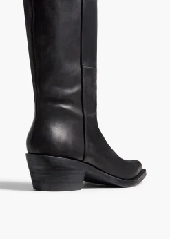 Khaite Boots-Clive Over-the-Knee Flat Boot in Black Leather