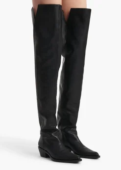 Khaite Boots-Clive Over-the-Knee Flat Boot in Black Leather