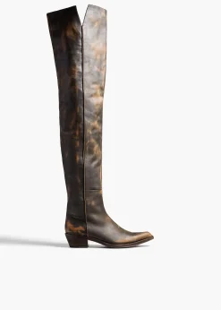 Khaite Boots-Clive Over-the-Knee Flat Boot in Vintage Black Leather