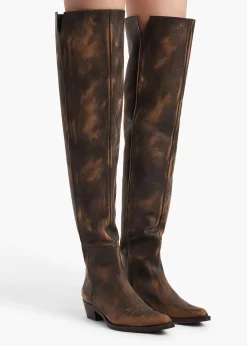 Khaite Boots-Clive Over-the-Knee Flat Boot in Vintage Black Leather