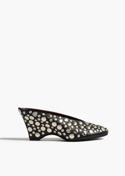 Khaite Mules-Cloak Wedge in Black Leather with Silver Studs