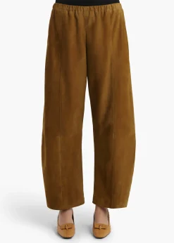 Khaite Leather|Pants-Clover Pant in Toffee Suede