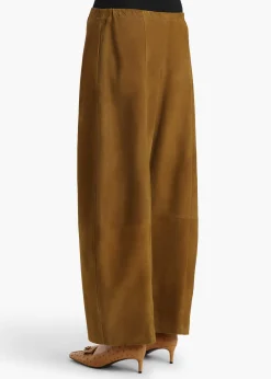 Khaite Leather|Pants-Clover Pant in Toffee Suede