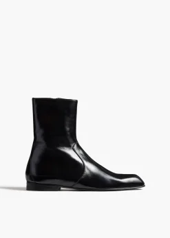 Khaite Boots-Colt Ankle Boot in Black Glazed Leather