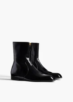 Khaite Boots-Colt Ankle Boot in Black Glazed Leather