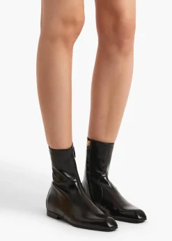 Khaite Boots-Colt Ankle Boot in Black Glazed Leather