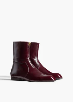 Khaite Boots-Colt Ankle Boot in Bordeaux Glazed Leather