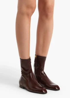 Khaite Boots-Colt Ankle Boot in Bordeaux Glazed Leather