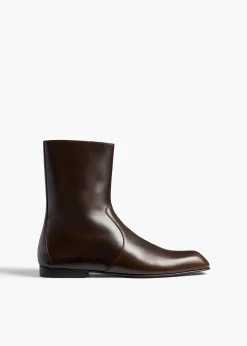 Khaite Boots-Colt Ankle Boot in Vintage Brown Leather