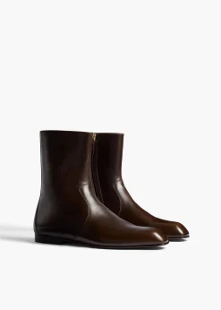 Khaite Boots-Colt Ankle Boot in Vintage Brown Leather