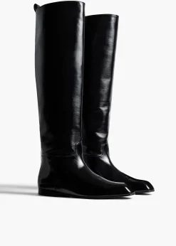Khaite Boots-Colt Knee-High Boot in Black Glazed Leather