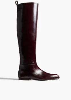 Khaite Boots-Colt Knee-High Boot in Bordeaux Glazed Leather