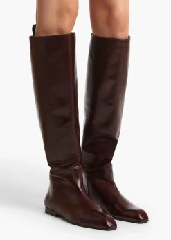 Khaite Boots-Colt Knee-High Boot in Bordeaux Glazed Leather